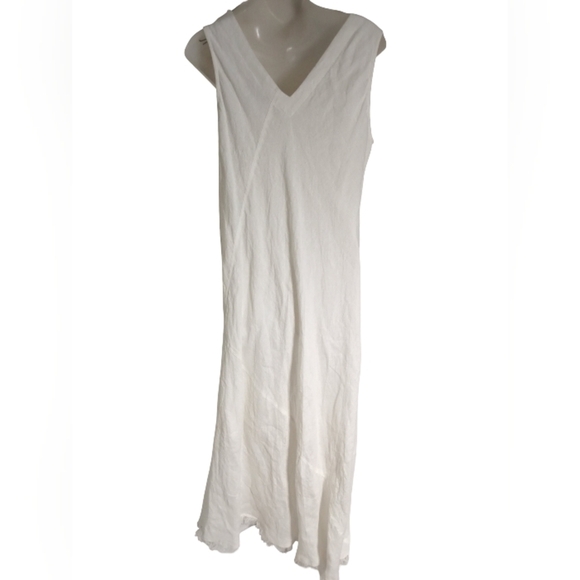 Crown Linen Women's Tawni Frayed Hem White Midi Dress Casual Minimalist Large - Picture 3 of 7